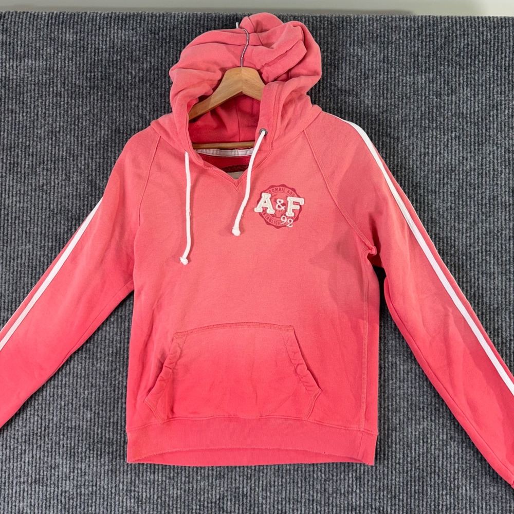 VTG Abercrombie Fitch Womens L Pink Hoodie Sweatshirt Pullover Logo Y2K Preppy